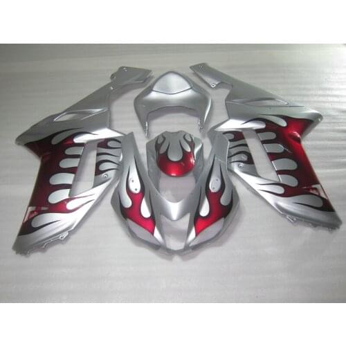 100% new Fairing kit fit for Kawasaki ZX-6R 2007 2008 red flames in silver plastic motorcycle fairings set NINJA zx6r 07 08 XF24
