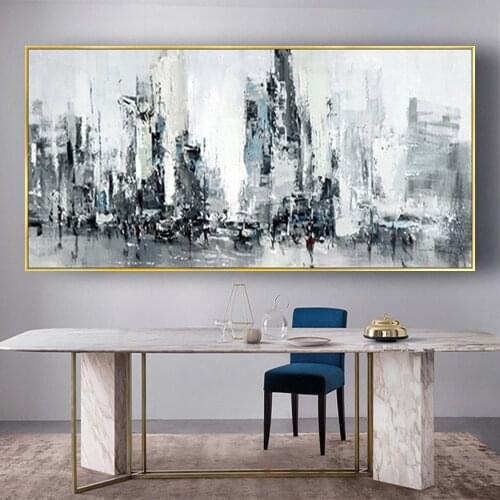 Hand Pained Large Modern Landscape Wall Art Abstract New York Street Oil Painting On Canvas For Office Decorative Picture New