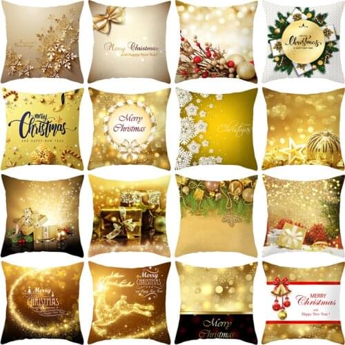 Tronzo Golden Christmas Pillow Covers Peach Skin Elk Deer Cushion Cover Decorative Xmas Gifts Christmas Decorations For Home