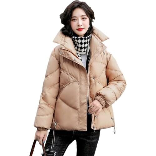NEW Women Short Puffer Jacket Cotton Padded Thick Drawstring Parka Zipper 2021 Winter Bubble Coat Warm Casual Hot Street Outfits