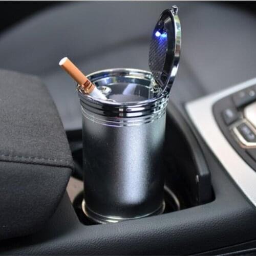 Aluminum Alloy Universal Size Silver Car Styling Solid Color Car Ashtray Ash Tray Storage Cup With LED For Most of Cars
