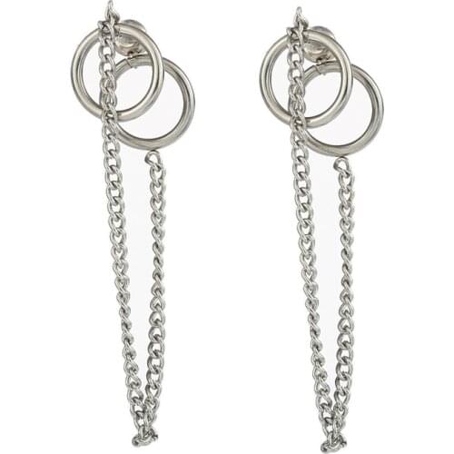 Hollow Circle Round Two Studs Earrings Long Tassel Earrings Punk Fashion jewelry for men women bangtan boys Tae Hyung Fans