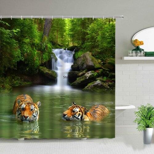 Elephant Zebra Tiger Leopard Waterproof Fabric Shower Curtains Africa Animals Printed Bathroom Curtains Bathtub Decor With Hooks