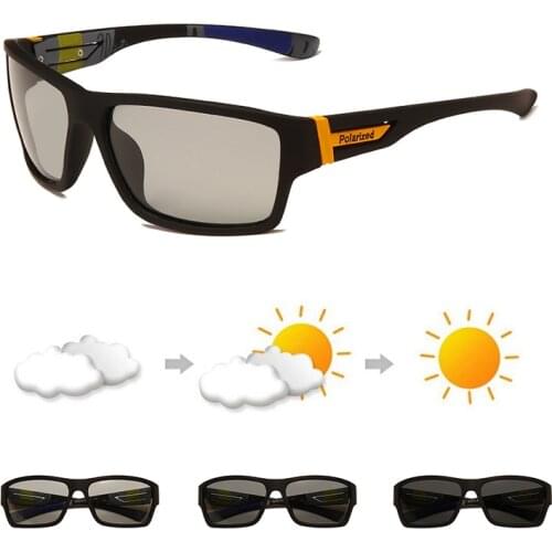 Photochromic Polarized Cycling Sunglasses Men Women Driving Sports Square Chameleon Discoloration Goggles Polaroid Sun Glasses