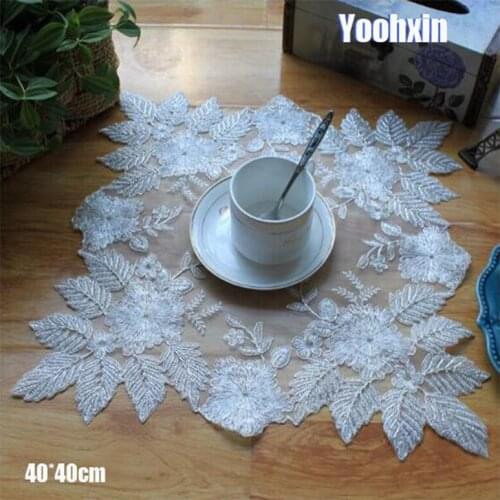2019Modern lace table placemat cloth embroidery glass pad cup mug drink coaster Christmas felt placemat tea coffee doily kitchen