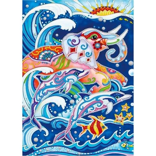 Luminous 5D Diamond Wave dolphins Painting Handmade DIY Diamond Cross Stitch Home Decor Kitchen Corridor Painting