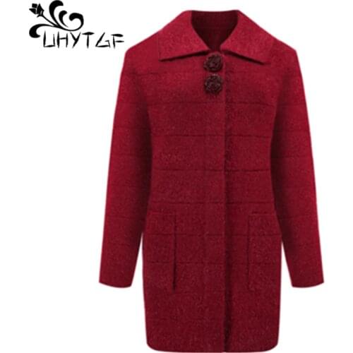 UHYTGF Sweater womens luxury mohair knitted cardigan Female spring autumn sweaters jacket Korean loose 4XL plus size coats 1258