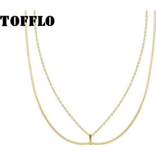 TOFFLO Stainless Steel Jewelry Double Fold Necklace Pig Nose Simple Pendant Clavicle Chain For Women BSP843