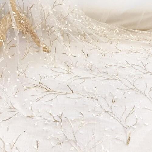 High grade Gold sequins embroidered lace fabric wedding veil fashion high-grade mesh fabric wedding dress decoration