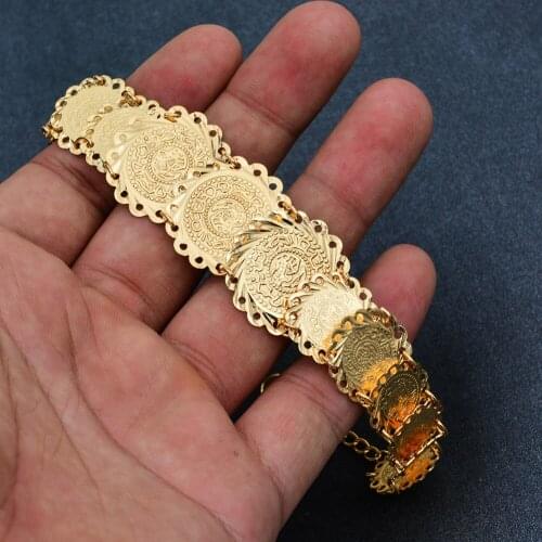Wando 18cm+6cm Classic women Coin Jewelry Gold Color Women bracelet Islamic Arabic Middle East Gifts