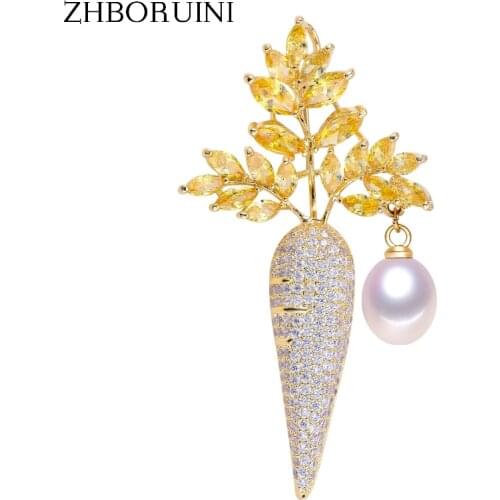 ZHBORUINI 2019 New Natural Freshwater Pearl Brooch Creative Carrot Brooch Pins Pearl Jewelry For Women Accessories Non Fading