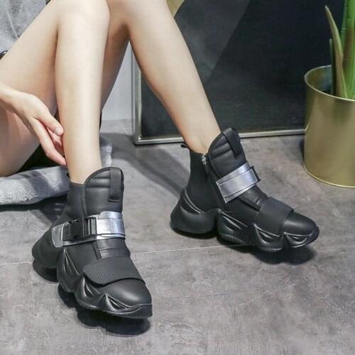 Women High top Sneakers Female Thick Bottom Black Casual Shoes Spring Women High Platform Sneakers Drop Ship