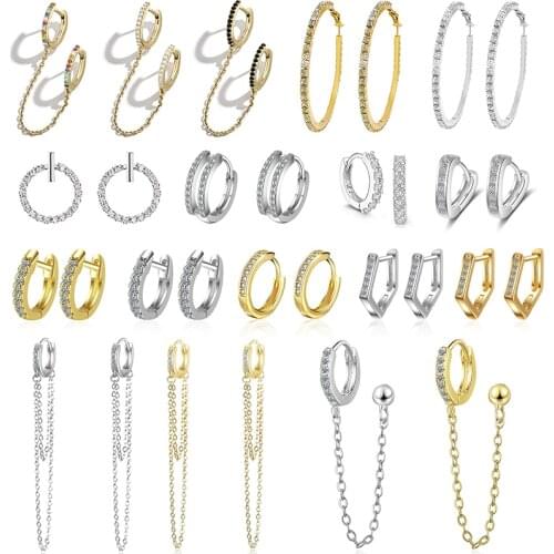 LByzHan 925 Sterling Silver Earrings Sparkling Single Row Zircon Stud Earrings For Women brincos oorbellen pendientes