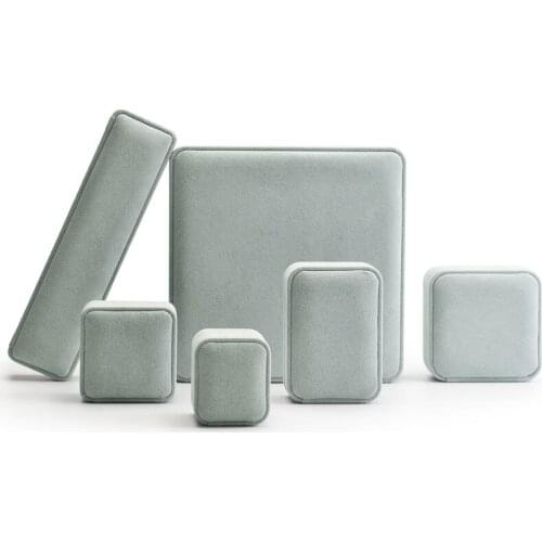 FANXI Premium Fresh Ice Blue Microfiber Fabric Jewelry Organizer Ring Earring Pendant Bangle Storage Case Jewelry Display Box