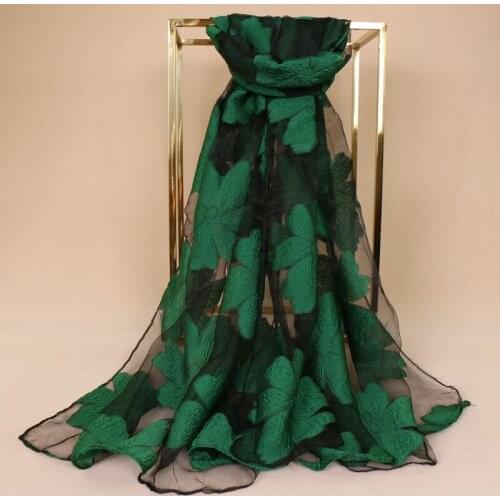 2019 Women Floral Silk Scarf Summer Beach Wrap Shawl Stole Foulard Female Bandana Hijab Thin Soft Luxury Brand Scarf Embroidered