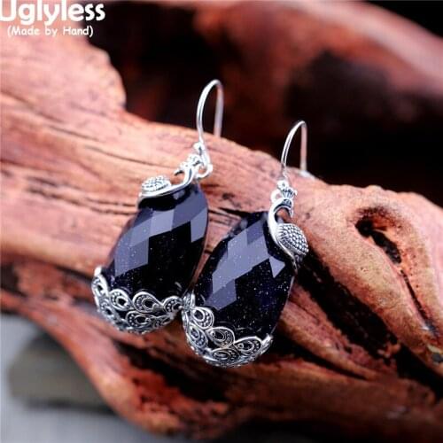 Uglyless Thai Silver Vintage Peacocks Jewelry Sets for Women Chalcedony Phoenix Earrings Pendants Necklaces NO Chains 925 Silver