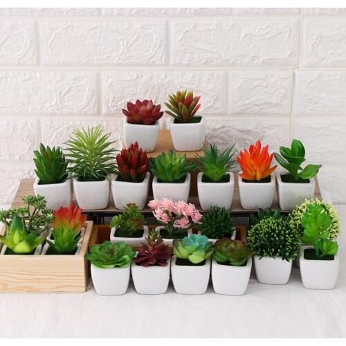 1PC Mini Artificial Plants Vivid Cactus Succulent Bonsai Plant with Vase Office Table Indoor Plants Floral Craft Home Decoration