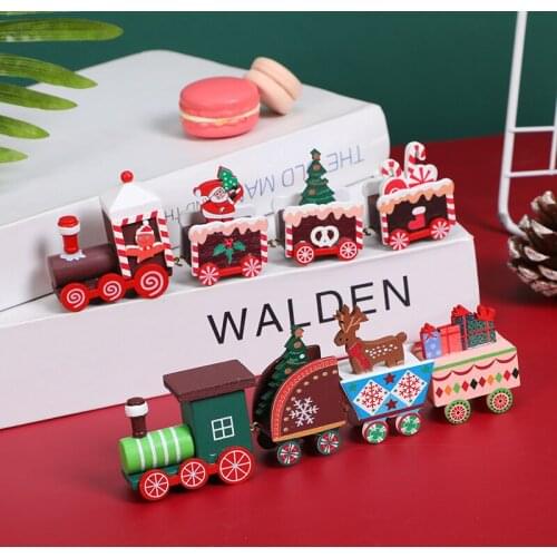 2021 Wooden Christmas Train Ornament Christmas Decorations For Home Santa Claus Gift Toys Crafts Table Decor DIY Navidad Xmas