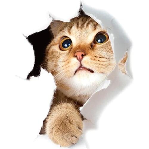 Cats 3D Wall Sticker Toilet Stickers Hole View Vivid Dogs Bathroom Home Decoration Animal Vinyl Decals Art Sticker Wall Poster