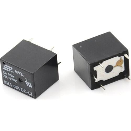 5Pcs 5V 24V 20A DC Power High Quality Relay SRA-05VDC-CL SRA-24VDC-CL 5Pin PCB Type In Stock Black Automobile Relay