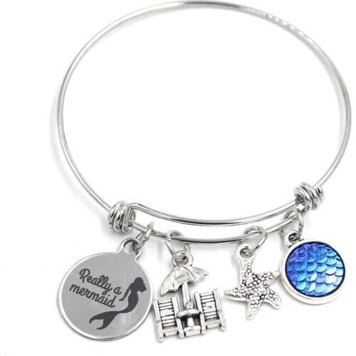 1PC Stainless Steel Mermaid Bangle Really A Mermaid Bracelet Charm Bracelet Bangle summer bracelets Jewelry Bijoux Pulsera