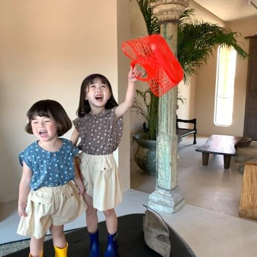 Children Shirt 2021 Summer Girls Sleeveless Cute Korean Version Lapel Dot Top