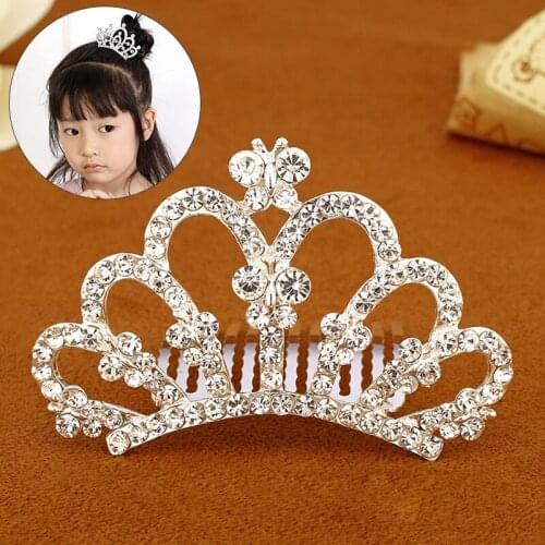 Girls Kids Tiaras Crowns Mini Cute Flower Crystal Rhinestone Princess Crown Hair Comb Birthday Party Tiaras Jewelry Accessories