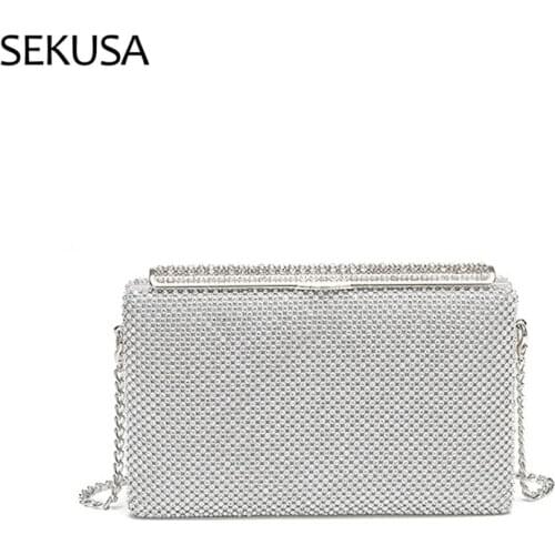 Flap Design Diamonds Women Evening Bags Silver Gold Black Rhinestones Party Day Clutch For Female Handbags