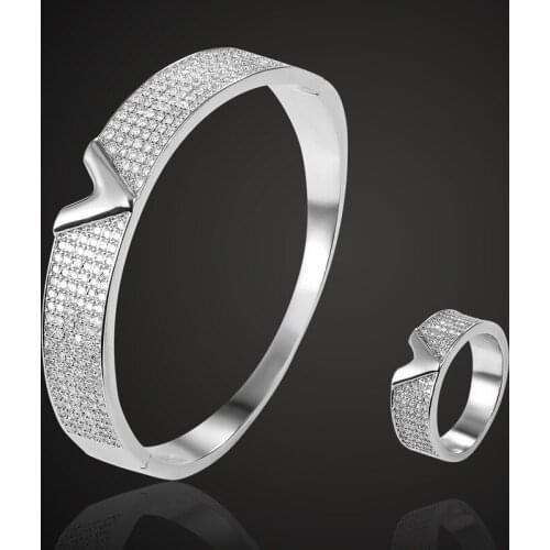 Brand cubic Zircon Letter copper bangle ring Women Bridal jewelry Womens wedding Bangle ring sets Women Love Bangle & aneis