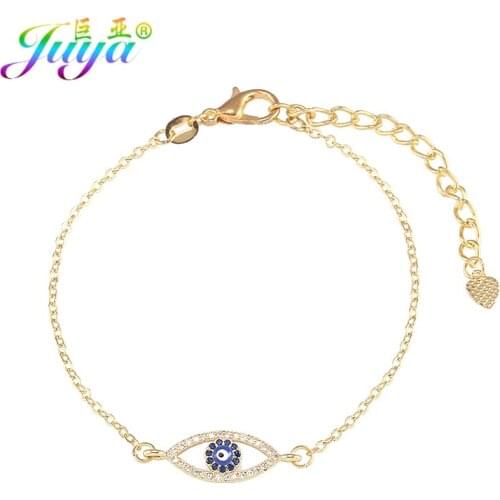 Juya Gold/Rose Gold Colors Micro Pave Zircon Blue Evil Eye Charm Bracelets For Women Men Handmade Jewelry Supplies