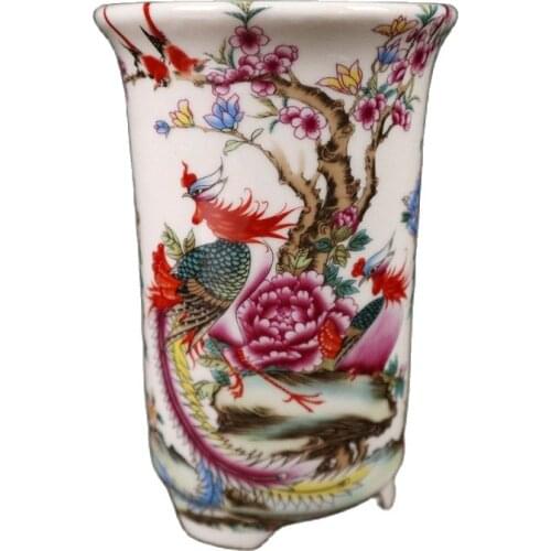 Chinese Old Porcelain Pastel Auspicious Phoenix Pattern Flowerpot