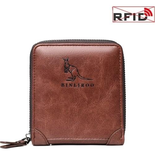 Fashion Business Short Men and Women Leather Zipper Wallet RFID Blocking Purse Wallet Men