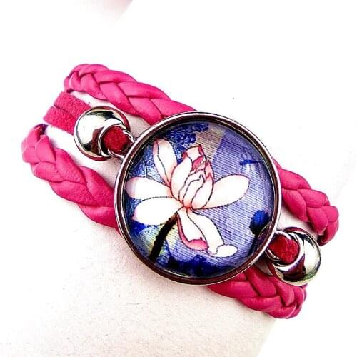 1pc Beautiful lotus Bracelets Chinese Style, Retro Style,Sky Blue ,Rose Leather women Bracelet Gifts for the new year