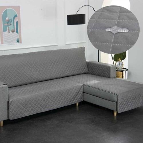 L Shape Sofa Cover for Living Room Waterproof Non Slip Corner Couch Covers Quilted Solid Grey Slipcover Chaise Longue Protector