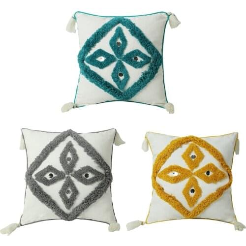 Morocco Tufted Pillow Case Tassel Boho Geometric Diamond Sequins Cushion Cover N0PA