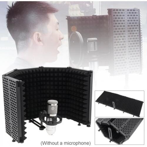 Metal Microphone Isolation Shield 5-Panel Wind Screen Foldable 3/8" and 5/8" Threaded High Density Absorbing Foam for Recording