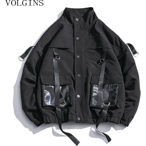 2021 New Arrival Men Fashion Mens Overalls Jacket Ribbons Pocket Coat Loose Hip Hop Streetwear Couple Wind Jacket M-5XL