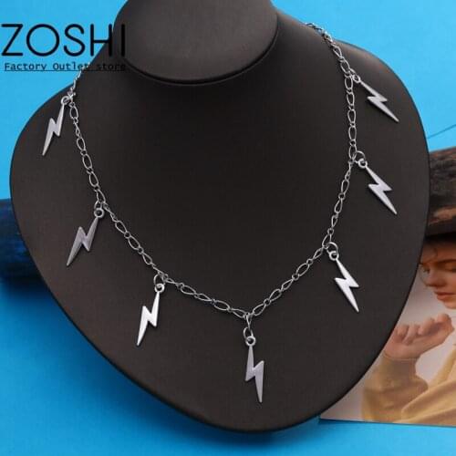 New Lightning Pendant Choker Mens Hip Hop Party Locomotive Accessories Necklace Silver Color Gift For Girlfriend Punk Jewelry