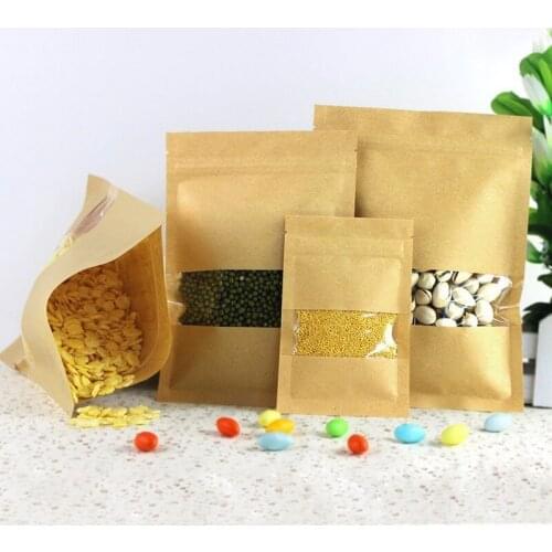Kraft Paper Window Bag Stand up Gift dried food fruit tea packaging Pouches Zipper Sel Sealing Bags Free Shipping