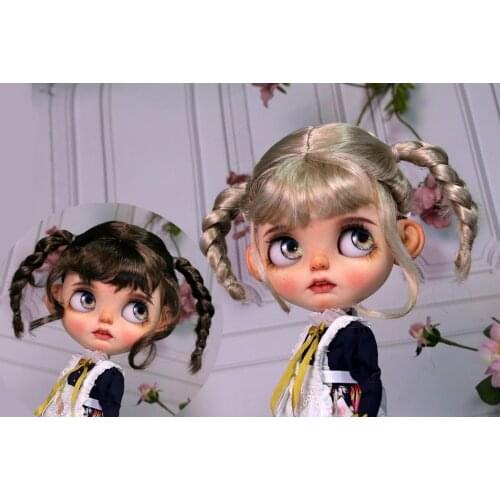Blythes doll wig suitable for 1/6 size fashion new braidhair bangs upgrade top level imitation mohair wig dark brown hemp gold