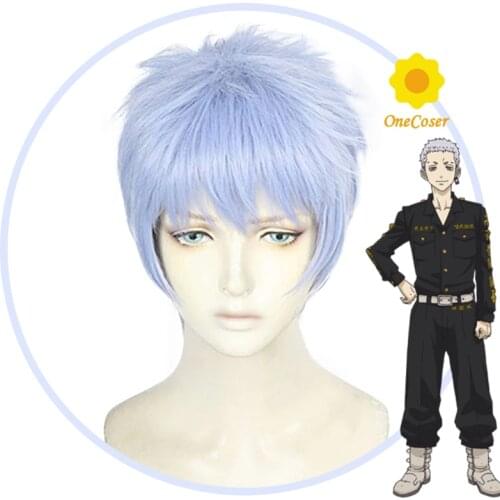 Anime Tokyo Revengers Takashi Mitsuya Cosplay Wig Light Blue Short Hair Heat Synthetic Fiber Hair + Free Wig Cap Role Play Men