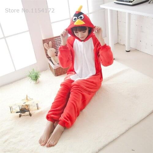 Kigurumi Red Bird Animal Onesies Pajamas Cartoon Costume Cosplay Pyjamas Adult Onesies Party Dress Halloween Pijamas