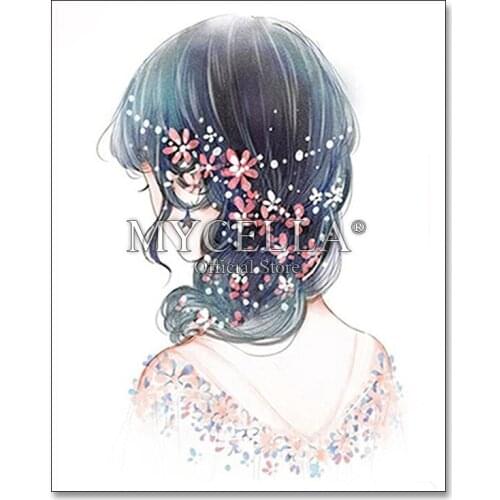 Full Diamond Embroidery Flower girl 5D DIY Diamond Painting Woman with Hair Diamond Mosaic Cross Stitch Rhinestone Decoration