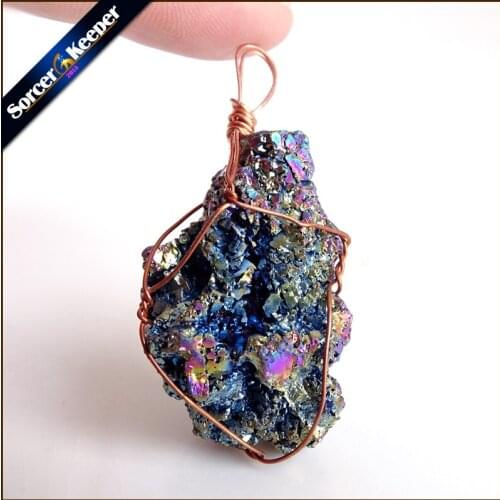Natural Multi-color Agates Pendant Electroplating Quartz Crystal Cluster Minerals Reiki Healing Crystal Fit Jewelry Making YS070
