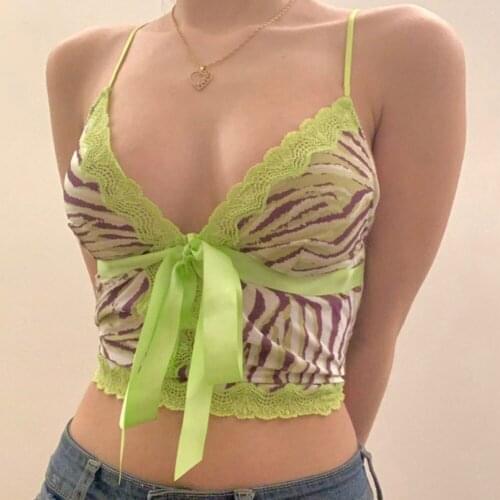 Leopard Printed Y2k Crop Top Summer Lace Hem Patchwork Sexy Sleeveless 90s Top Backless Large Bow Camis Femme Streetwear Women