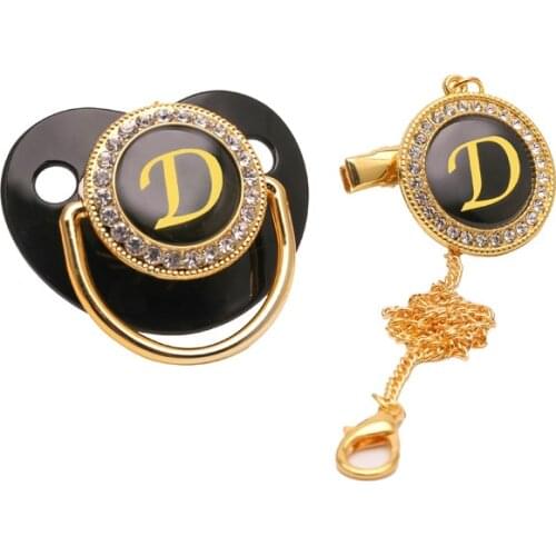 Luxury Baby Pacifier Initial Letter A Bling Pacifier Rhinestone Sparkling Pacifier Holder Clip BPA free Dummy Soother