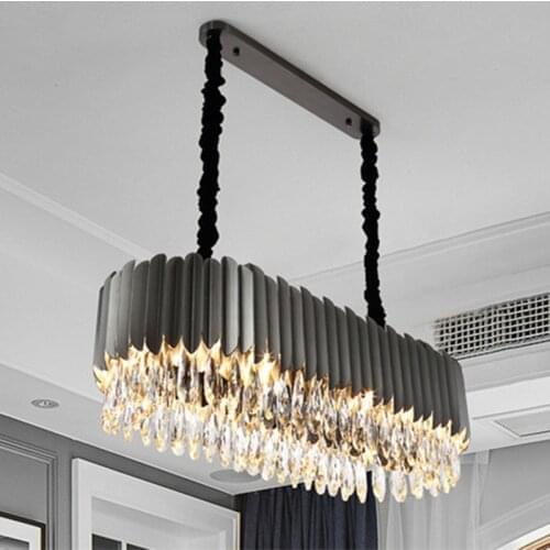 Modern Dining Room Luxury Crystal Oval E14 Led Pendant Lights Gold Black Metal Led Suspend Lamp Led Pendant Lamp Lustre Lamparas