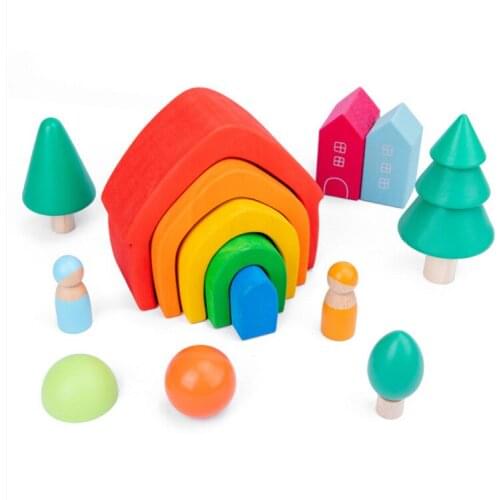 Building & Construction Toys Stacking Blocks solid wood Rainbow building blocks Stacking Block educational kids toys montessori