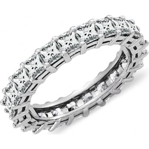 Sparkling Luxury Jewelry 925 Sterling Silver Full Princess Cut 5A Zirconia Square CZ Precepts Eternity Women Wedding Band Ring