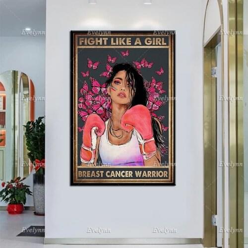 Fight Like A Girl Vertical Poster/ Vintage Art Print/ Hippie Boxing Wall Art/ Hippie Art Canvas Modern Home Decor Unique Gift